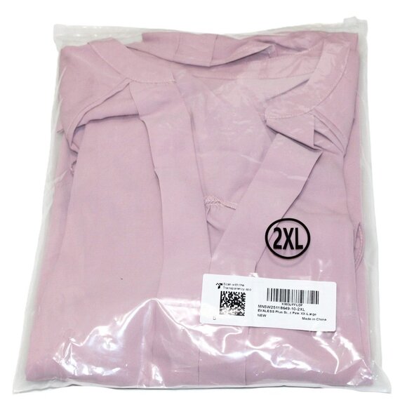 Evaless Summer Casual V Neck Tunic Blouse Ruffle Short Sleeve Pink Size XXL - Picture 6 of 6